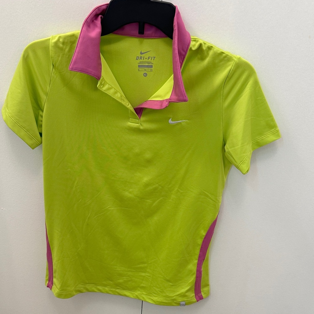 Nike Lime and Pink Dri-FIT Polo size L